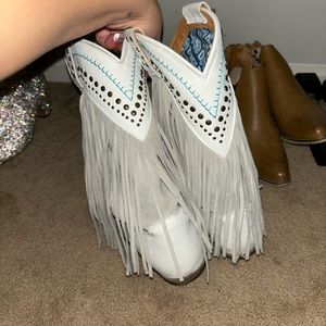 White fringe cowgirl boots